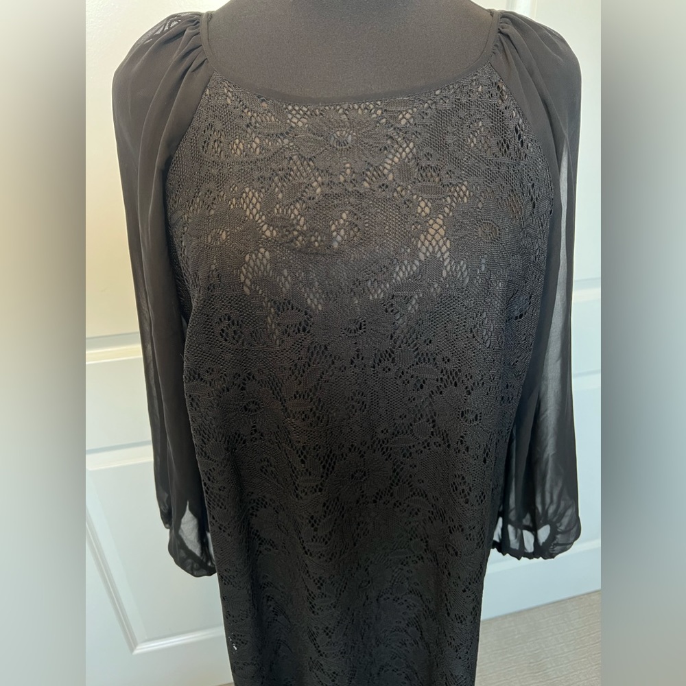 Black Lace Dress with Sheer Sleeves Size 16